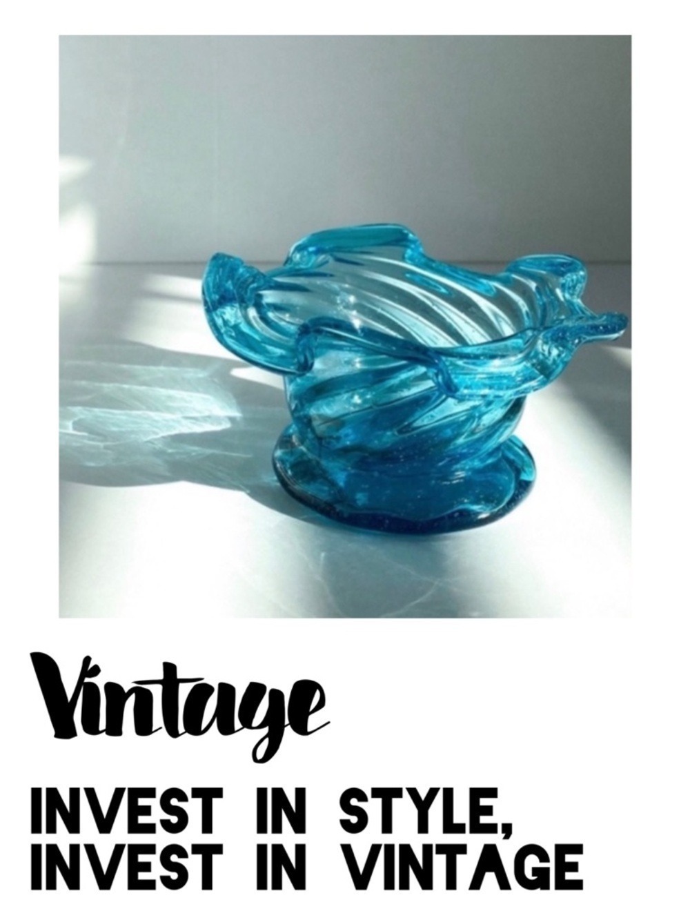 HAND BLOWN STUDIO GLASS Blue Ruffle Edge Ocean Wave Edge Dish VINTAGE